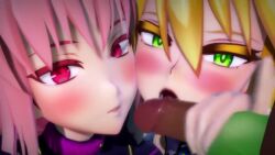 1boy 2girls 3d 6pa_mmd animated artoria_pendragon artoria_pendragon_(lancer) artoria_pendragon_(swimsuit_ruler) blonde_hair blush cock_worship collaborative_handjob cum cum_hungry cum_in_mouth cum_inside cum_on_tongue dark-skinned_male dark_skin eager ejaculation ejaculation_in_mouth fate/grand_order fate_(series) female ffm_threesome florence_nightingale_(fate) florence_nightingale_(trick_or_treatment)_(fate) gloved_handjob gloves green_eyes green_gloves handjob horny interracial kissing_penis licking_penis licking_tip light-skinned_female light_skin looking_at_viewer male mmd mp4 panting pink_hair precum red_eyes sound straight teamwork threesome tongue tongue_out trio video