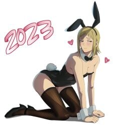 1girls 2023 all_fours big_ass blonde_hair bunny_ears bunny_tail bunnysuit chainsaw_man cleavage female female_only fishnets fringe happy_new_year heart heels knew_nothing light-skinned_female mappa medium_hair new_year petite petplay red_eyes roleplay sawatari_akane seductive_look short_hair slim slit_pupils small_fringe stockings