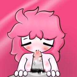 ashley_(oddmod) blowjob closed_eyes female geometry_dash gray_penis gray_skin pink_background pink_hair pov random_guy sucking sucking_penis white_skin