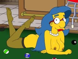 aged_up big_breasts blue_hair bot_diamond glasses lipstick looking_at_viewer milhouse_van_houten pool_table rule_63 seductive the_simpsons tights