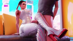 1boy 1girls 3d 3d_animation animated apex_legends bootjob cheekbuster dark-skinned_female electronic_arts female femdom interracial kneepit_sex light-skinned_male loba_(apex_legends) male male/female no_sound respawn_entertainment thigh_job video