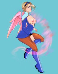 1girls blonde_hair boots breasts breasts_out breath_of_fire breath_of_fire_iv bunni bunnibabe clothing nina_(breath_of_fire_iv) open_clothes open_shirt pinup small_breasts wings