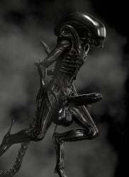 2022 3d 3d_(artwork) alien alien_(franchise) alien_boy balls big_balls big_penis gigachad gui-montag guidugalle h.r._giger male male_only male_xenomorph monochrome penis solo xenomorph