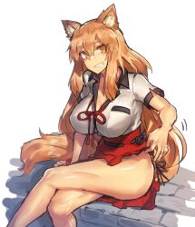 1girls ass big_ass big_breasts clothed crossed_legs fate/extra fate/grand_order fate_(series) female kemonomimi light-skinned_female long_hair melon22 sitting skirt_lift solo suzuka_gozen_(fate) tagme