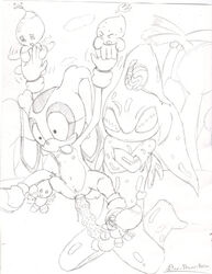 anal arms_folded breasts chao_(sonic) chaos_(sonic) cream_the_rabbit cum dar-powerforce female male monochrome pussy sega small_breasts sonic_(series) tagme