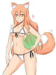 1girls animal_ears animal_tail beachball bikini breasts cameltoe catgirl fate/extra fate/grand_order fate_(series) female fluffy_ears heart kemonomimi light-skinned_female onaya_masakazu pale-skinned_female smile solo solo_female suzuka_gozen_(fate) swimsuit tagme