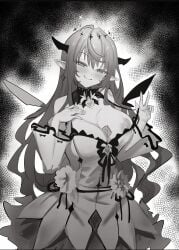 black_and_white breasts condom condom_between_breasts darkdeaththorn female hololive hololive_english hololive_english_-promise- irys looking_at_viewer nipple one_breast_out virtual_youtuber