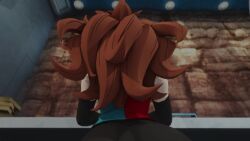 3d android_21 android_21_(human) animated ass ass_shake bare_shoulders brown_hair dragon_ball dragon_ball_fighterz dragon_ball_z dress female from_behind high_heels huge_ass jiggle kishi long_hair no_skirt pantyhose solo squatting thick_thighs twerking video