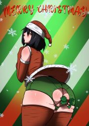 anal_insertion anus armwear ass back_view big_ass big_butt black_hair blush body_blush bubble_ass bubble_butt buttplug christmas christmas_clothing christmas_headwear christmas_outfit hat large_ass large_butt legwear light-skinned_female light_skin looking_at_viewer merry_christmas microchip_(artist) mistletoe oc original original_character original_characters panties presenting presenting_ass punk_girl pussy quinn_(microchip) revealing_clothes reverse_outfit short_hair skirt thick_legs thick_thighs thighhighs thighs tomboy