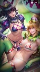 2girls 9:16 abs animated black_hair blonde_hair blue_eyes breasts chain_chomp chains chompette edit elbow_gloves female female_only gloves large_breasts long_gloves looking_at_viewer mario_(series) mp4 multiple_girls music naked neoartcore new_super_mario_bros._u_deluxe nintendo nipples nude piranette piranha_plant puffy_sleeves pussy red_eyes sharp_teeth shorter_than_30_seconds sound super_crown super_mario_bros. thighhighs uncensored vertical_video video