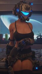 background bed belt bra female gloves helmet plant radio solo solo_female space tagme titanfall wide_hips