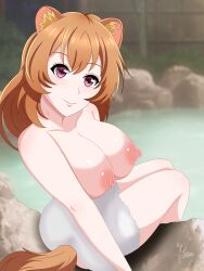 1girls big_breasts brown_hair crishdemons nude onsen racoon_ears racoon_girl racoon_tail raphtalia red_eyes solo tagme tail tate_no_yuusha_no_nariagari towel towel_around_waist