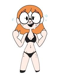 another_random_person cleavage edit freckles freckles_on_chest freckles_on_face freckles_on_hips ginger half_naked illymation line_art lingerie miscon nervous radonis_belt red_hair round_glasses thighhighs underwear wholesome youtube youtuber