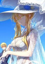 alternate_costume artoria_pendragon_(swimsuit_ruler) artoria_pendragon_(swimsuit_ruler)_(second_ascension)_(fate) blonde_hair fate_(series) gilgamesh official_alternate_costume