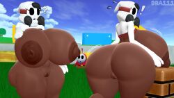 ! 2girls 3d 3d_(artwork) ? ass big_ass big_breasts black_hair breasts brick_block dark-skinned_female dark_skin dra111_(artist) dragon316 female female_focus mario_(series) mask nintendo nipples puffy_nipples pussy shy_gal shy_gal_white shy_guy super_mario_bros. tagme thick_thighs white_hoodie wide_hips