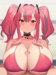 1boy 1girls animated azur_lane big_breasts bikini_top bremerton_(azur_lane) cum ejaculation_between_breasts huge_breasts large_breasts light-skinned_female light-skinned_male light_skin longer_than_30_seconds looking_at_viewer no_sound paizuri pink_hair pov sakamotono tagme tip_peeking video wink