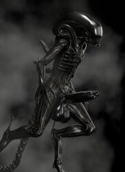 2022 3d 3d_(artwork) alien alien_(franchise) alien_boy balls big_balls big_penis gui-montag guidugalle h.r._giger male male_only male_xenomorph monochrome penis solo xenomorph