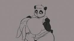 bear big_breasts bottomless chubby dubious_consent female giant_panda huge_breasts joaoppereiraus monochrome panda sueli_(joaoppereiraus) tagme