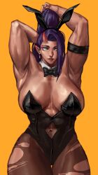 1girls armpits bunny_ears bunnysuit dark-skinned_female dark_skin female female_only horn hyper_thighs long_hair massive_thighs muscular_female muscular_thighs oni oni_horns original_character pantyhose purple_hair ripped_clothing ripped_pantyhose solo_female solo_focus tagme thick_thighs thunder_thighs virgoart1509