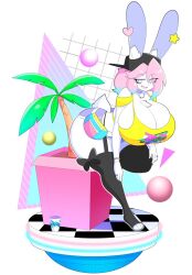 1boy anthro blue_hair busty_boy huge_breasts long_hair male male_with_breasts palm_tree peanut_butter_(theycallhimcake) pink_hair solo theycallhimcake two_tone_hair vaporwave