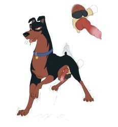 1boy anatomically_correct anatomically_correct_genitalia animated buster_(lady_and_the_tramp) canid canine canis daemon_lady disney dobermann domestic_dog ejaculation feral genitals gif handjob hi_res humping knot lady_and_the_tramp male male_only mammal mastiff molosser orgasm penile pinscher rottweiler sex solo zoophilia