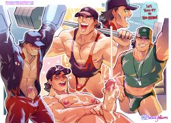 1boy abs bara baseball_cap beaugilliam biceps black_hair blush bodysuit bulge collage commission commissioner_upload cum cum_on_chest cum_on_clothes cumshot disney_xd erection hand_on_thigh hearts_around_head human human_only kabedon looking_at_viewer male male_focus male_nipples male_only masturbation motorcity muscles muscular muscular_arms muscular_legs muscular_male muscular_thighs nipples_visible_through_clothing pecs precum precum_bubble precum_drip solo speech_bubble speedo sweat tanktop texas_(motorcity) thong veins veiny_muscles veiny_penis weightlifting