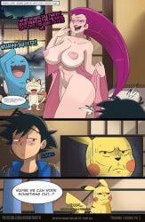 1boy 1girls ash_ketchum background big_breasts blue_eyes brown_eyes clothed_male clothed_male_nude_female clothing comic desperation english english_text hermitmoth human japanese_house jessie_(pokemon) light_skin looking_at_another looking_at_each_other meowth naked naked_female night nipples no_bra no_panties nude nude_female page_1 page_number pikachu pink_clothing pink_hair pokemon pokemon_(species) red_lipstick satoshi_(pokemon) seductive seductive_eyes seductive_look seductive_smile shaking smile smiling_at_another smoking stress_relief stressed team_rocket text wobbuffet