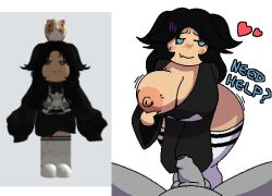 1boy 1girls 2d 2d_(artwork) 2d_artwork anon bending_forward bending_over big_areola big_ass big_breasts big_nipples black_hair blue_eyes breasts character_request eatidalemons eatlemons looking_away pov roblox roblox_avatar robloxian self_upload showing_breasts showing_off small_penis tagme