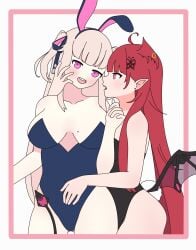 2girls alien_girl bangs big_breasts blush chubby curvy demon_girl demon_horns demon_tail demon_wings female female_focus female_only hairbow hand_on_belly hand_on_head iku_hoshifuri large_breasts long_hair luto_araka mole mole_on_breast multiple_girls noality open_mouth partially_clothed pink_eyes pink_hair plump pout prism_project red_hair seducing small_dom_big_sub smaller_female succubus thick_thighs twintails virtual_youtuber voluptuous whispering yuri