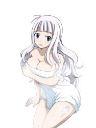 adorable bath_towel big_breasts blue_eyes curvy curvy_figure fairy_tail fit fit_female holding_breast long_hair mirajane_strauss naked slim_waist smile tattoo thick_thighs thighs towel vengadorazul21 waist_length_hair white_hair white_skin