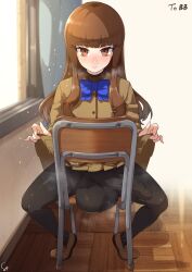 1futa balls balls_under_clothes big_balls big_bulge big_penis breasts bulge bulge_down_leg bulge_to_side chair circumcised classroom clothed clothing combat_s-ko erect_penis erection fate/extra fate_(series) frenulum_attached fully_clothed futa_only futanari huge_balls huge_cock human kishinami_hakuno_(female) large_penis light-skinned_futanari light_skin long_hair penis penis_under_clothes school_uniform sitting skirt skirt_lift solo solo_futa spread_legs testicles