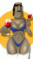 bikini breasts cueilhin meme moai moyai rule_63 tagme wine wine_glass xd