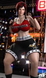 1girls 3d 3d_(artwork) abs big_breasts boots busty clothed dead_or_alive female female_only fighting_ring fingerless_gloves fit fit_female gloves hagiwara_studio looking_away mila_(doa) mma_gloves red_hair short_hair shorts solo solo_female sports_bra thighs wrestling_ring