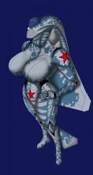 1girls 2022 aeromorph aircraft airplane anthro big_breasts camouflage eyeless female female_only ka-50blackshark living_aircraft living_machine original original_character robot simple_background solo star su-57 text