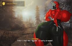 assaultron big_ass big_breasts english_text fallout fallout_4 female gameplay_mechanics huge_breasts huge_butt looking_at_viewer looking_back luciana_(nolollygagging) nolollygagging robot robot_girl solo_female tagme thick_thighs