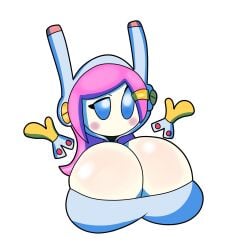 1girls alien alien_girl antennae big_breasts blush breasts breasts_bigger_than_head bust_portrait busty cleavage cleavage_overflow disembodied_hands josh8474 kirby_(series) kirby_planet_robobot kirby_star_allies oppai pink_hair raised_eyebrow solo susanna_patrya_haltmann susie_(kirby)