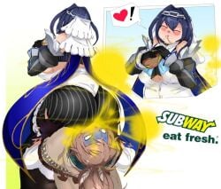 2girls ass_on_face ass_sniffing big_ass eating facesitting fart fart_fetish farting_in_face female female_only fetish hololive hololive_english large_ass lazei nanashi_mumei ouro_kronii smothering sniffing_ass subway_(franchise) subway_eat_fresh_(meme) virtual_youtuber