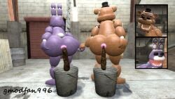 2022 2boys 3d animatronic anthro_only anthrofied ass bear bonnie_(fnaf) brown_body brown_fur bucket bunny coprophilia defecating defecation feces feces_in_ass fetish five_nights_at_freddy's fnaf freddy_(fnaf) garry's_mod garrysmod gay gmodfan996 living_machine male male_focus male_only mammal naked nude purple_body purple_fur rabbit robot scat shit shitting turd video_games watermark