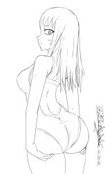 1girls ass ass_grab big_ass blush clothed clothing elgalloarts female_focus female_only hayase_nagatoro long_hair looking_at_viewer looking_back medium_breasts monochrome please_don't_bully_me,_nagatoro revealing_clothes sideboob simple_background sketch solo standing sweat swimsuit viewed_from_behind watermark white_background wide_hips