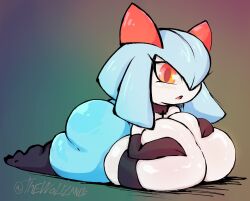 1girls 2022 art_trade ass blush breast_squish breasts_on_floor female female_only huge_breasts kirlia looking_at_viewer lying lying_on_stomach nintendo oc orange_eyes pokémon_(species) pokemon pokemon_(species) pokemorph rui_(sugaru) runbasamba shiny_pokemon shortstack solo thick_ass thick_thighs very_high_resolution wolflance