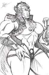 exceso facial_hair ganondorf male male_focus male_only monochrome pecs solo solo_male the_legend_of_zelda