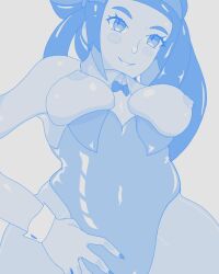 blue_theme blush breasts bunnysuit learnartwithhentai monochrome nails nessa_(pokemon) nintendo nipples pokemon pokemon_ss ribbon self_upload