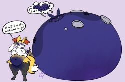 big_breasts blue_skin blueberry blueberry_inflation blueberry_pie braixen breasts full_body_inflation inflation lucario nintendo pokemon pokemon_(species) spherical_inflation sumisune sunken_head sunken_limbs