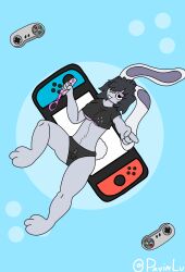 black_hair bunneric bunny bunny_ears furry gamer gamer_girl lagomorph leporid looking_at_viewer original_character pldrawings rabbit solo