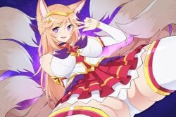 9_tails ahri alternate_costume alternate_hair_color alternate_hairstyle animal_ear_fluff animal_ears animal_girl big_breasts blonde_hair breasts busty child_bearing_hips cleavage clothing curvaceous curves curvy curvy_body curvy_female curvy_figure curvy_hips eyelashes eyeliner eyeshadow facial_markings female fluffy fluffy_ears fluffy_tail fluffy_tails fox fox_ears fox_girl fox_tail furry_tail hips hourglass_figure huge_breasts humanoid inner_ear_fluff kemonomimi kitsune large_breasts league_of_legends light-skinned_female light_skin long_hair magical_girl multiple_tails nine_tailed_fox pale-skinned_female pale_skin riot_games sollyz star_guardian_ahri star_guardian_series tail thick_thighs thighs vastaya video_games violet_eyes voluptuous wide_hips