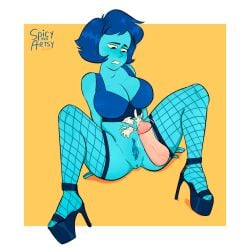 1girls big_ass big_breasts blue_hair blue_skin female high_heels lapis_lazuli_(steven_universe) lewdshock penis steven_universe tagme thick_thighs