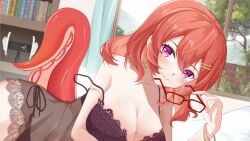 1girls asmr asmr_microphone binaural_microphone books bookshelf earrings flower_huhu glasses hairclips indoors light-skinned_female light_skin looking_at_viewer mirolive octopus_girl octopus_tentacle pillow purple_eyes red_glasses red_hair smile solo tabasuko_(virtual_youtuber) tentacle virtual_youtuber white_pillow window