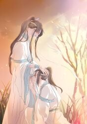 artist_request bishonen blowjob clothed_sex clothing gay gay_sex hanfu lan_jingyi lan_sizhui long_hair long_hair_male male male_only mo_dao_zu_shi penis_in_mouth precum pubic_hair robe sex white_hanfu yaoi