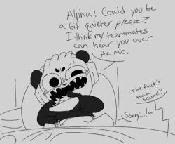 alpha_lexa anthro bear blowjob blowjob_under_table cartoony combo_panda english english_text felid feline feline_humanoid felis female gaming gaming_while_penetrating hidden_blowjob hoodie keno9988 mammal mammal_humanoid oral oral_penetration oral_sex panda playing_videogame ryan's_world sharp_teeth text virtual_youtuber vtuber