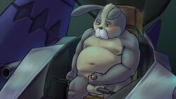 1boy 2023 absurd_res anthro balls ballsack blush body_fur brown_eyes detailed_background facial_hair foreskin genitals grey_fur hi_res humanoid_penis intact kemono lagomorph leporid male male_nipples male_only mammal masturbation mature_male moobs mustache navel nintendo nude_male overweight overweight_male partially_retracted_foreskin penis peppy_hare rabbit sakusan_kc scrotum semi-erect sitting smooth_fur smooth_penis solo star_fox testicles uncut white_hair